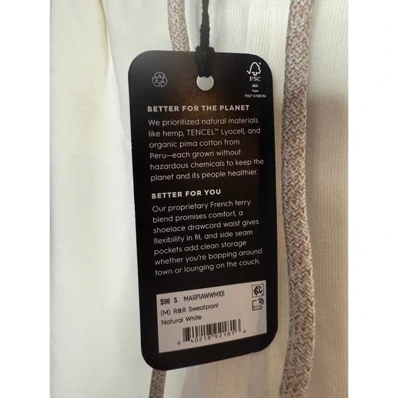Allbirds Mens Organic Pima Cotton R&R Sweatpants Small NWT Natural White - Picture 3 of 8